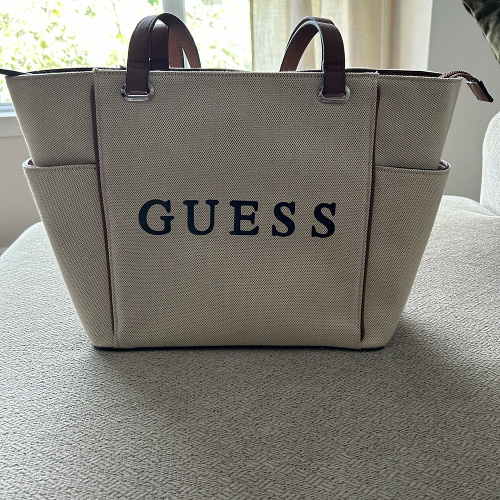 Guess Tan and Brown Logo Tote